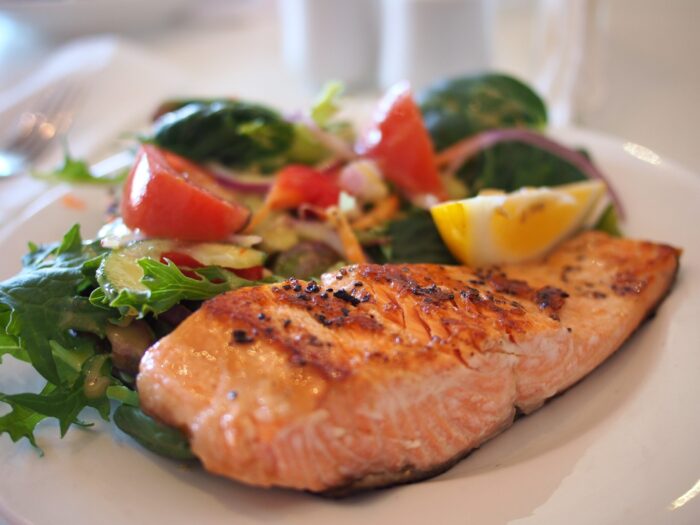 Salmon Fish Seafood Veggies Salad Meal Dish