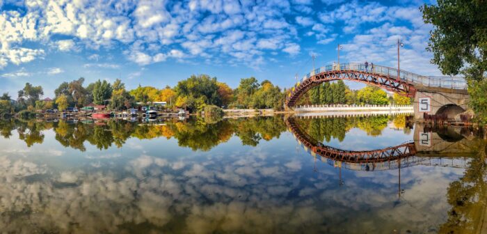 Autumn River Bridge Park Ukraine Novomoskovsk Poster