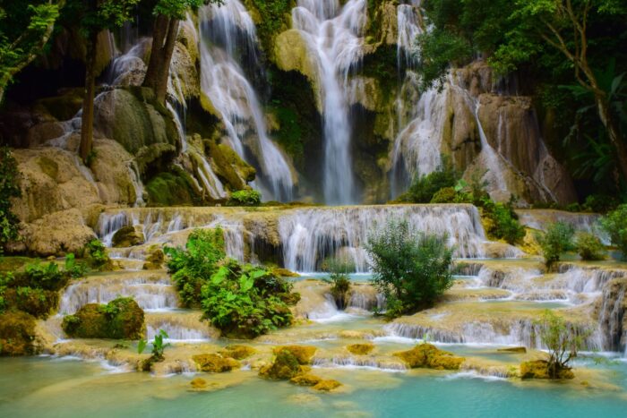 Waterfall Water Rocks Luang Prabang Nature Laos