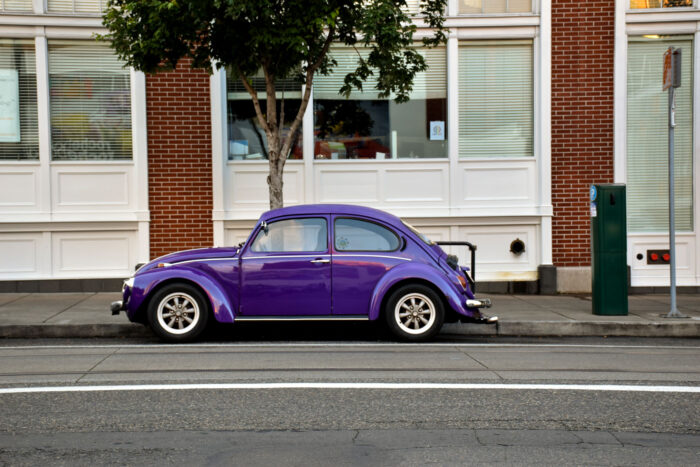 Purple 3-Door Hatchback Purple Volkswagen beetle Photographic Print Poster