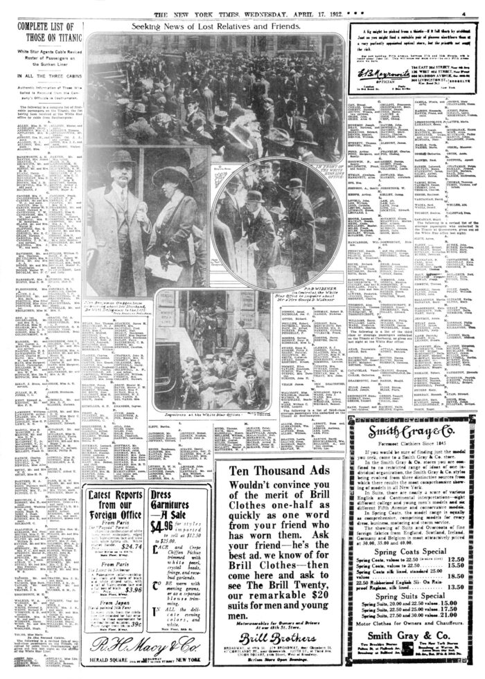 Photographic Print Poster Complete list of those on Titanic The New York Times