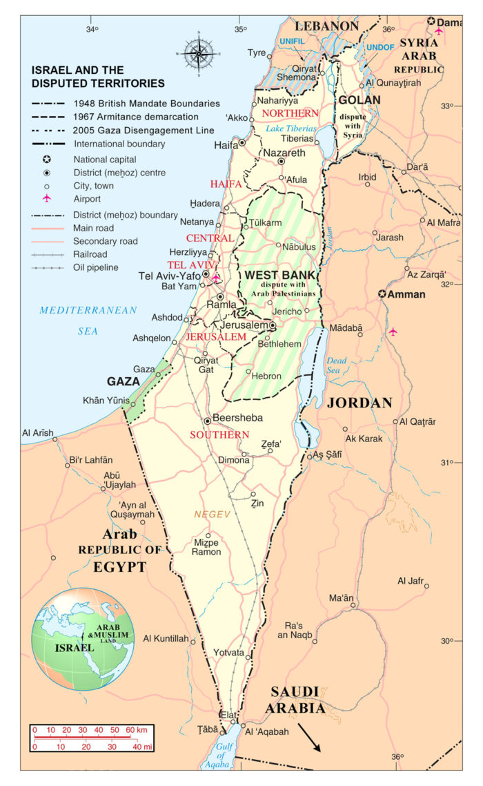 24x39in Poster Israel and the Disputed Territories map