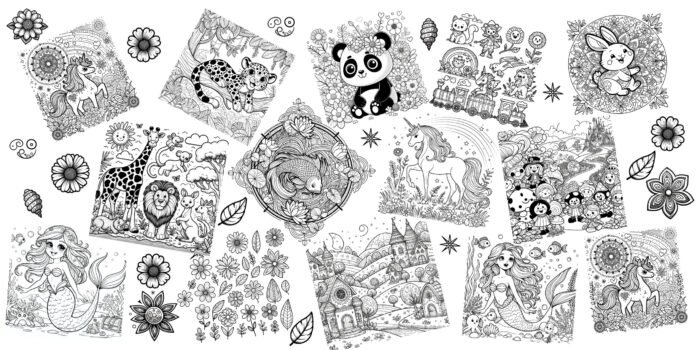 Creative Exploration Giant Coloring Poster, Tablecloth - Mermaid, Fish, Unicorn, Enchanted Creatures & Florals for Children's Parties and Creative Play