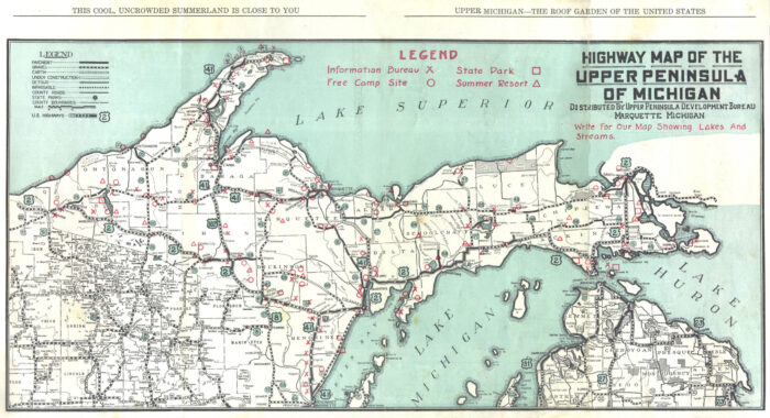 24x44in Poster Highway Map of The Upper Peninsula of Michigan