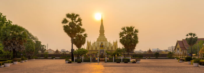 The Sunrise over Pha That Luang, Laos' national symbol, in Vientiane