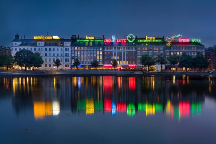 Cityscape and skyline by the Copenhagen Lakes, Denmark