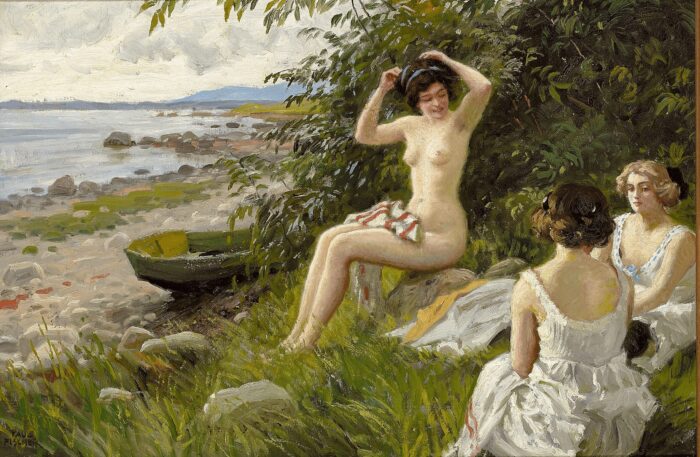 Paul Fischer - Three young nude women at the beach 1913