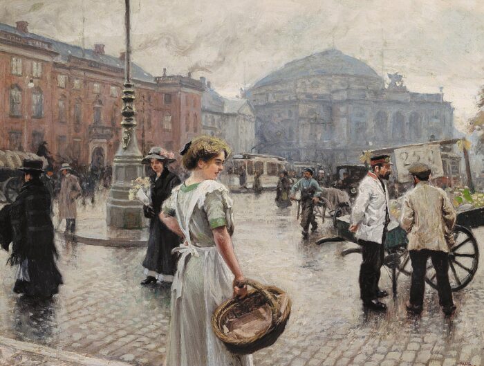 Paul Fischer - Kongens Nytorv, with Musse going to the market.