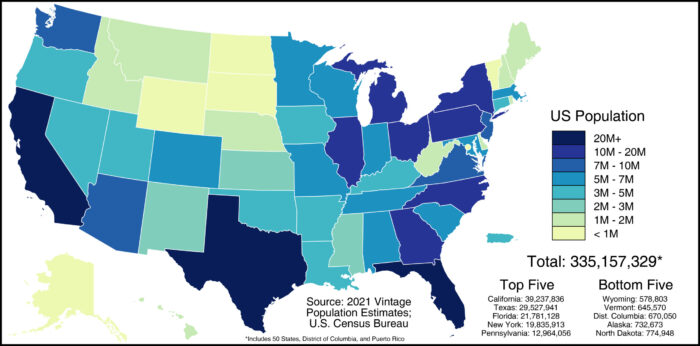 48x24in Poster Map of U.S. Population by State