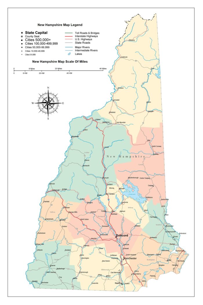 24x36in Poster New Hampshire Road Map