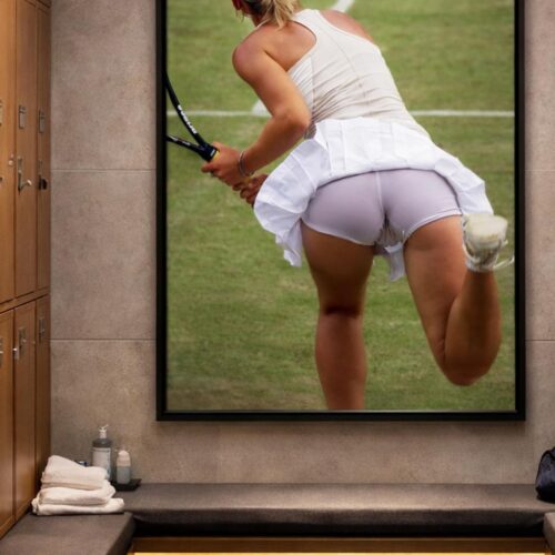 Anna Kournikova tennis poster, featuring the blonde siren in her iconic court fashion. Female tennis player sports wall art poster – athletic action shot for gym and locker room decor