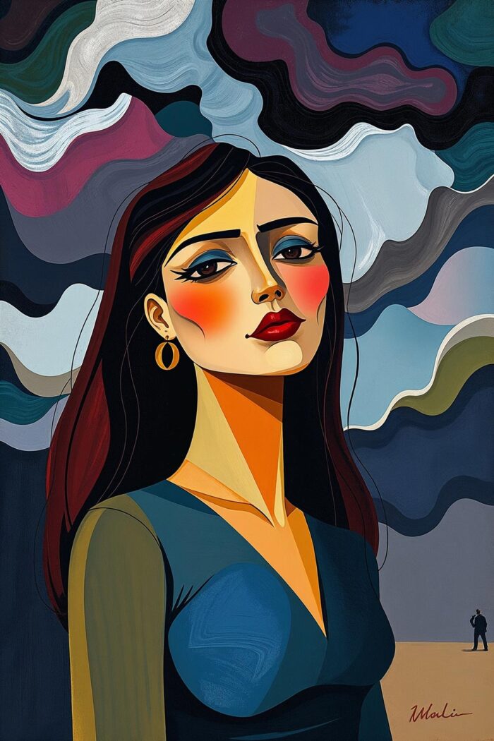 Cubist Woman Portrait Poster – Modern Abstract Expressionist Wall Art