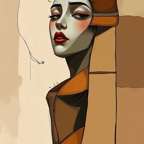 Cubist Inspired Portrait Art Print - Melancholy Woman