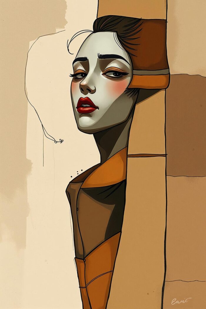 Cubist Inspired Portrait Art Print - Melancholy Woman