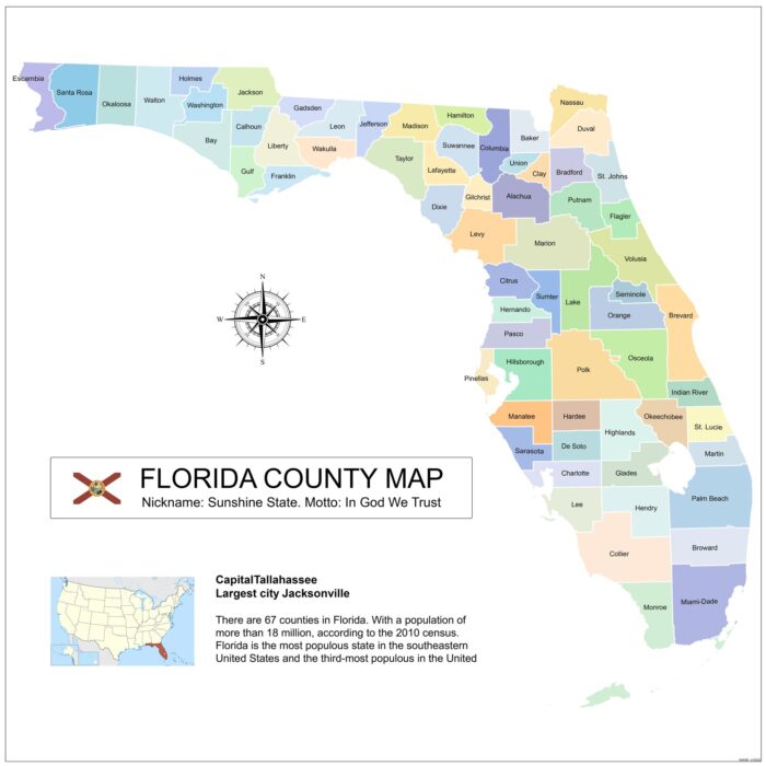 Florida Counties with Labels Map