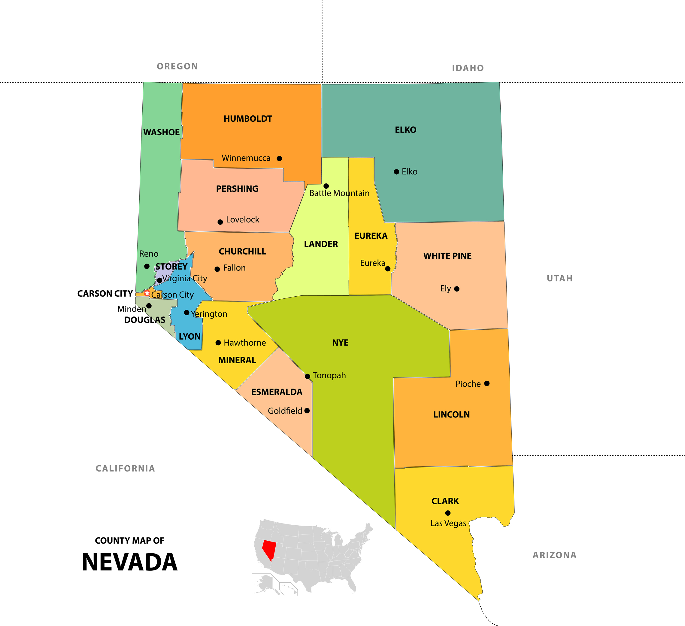 Nevada County Map with Cities