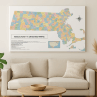 36x24in Color-Coded Poster Map of Massachusetts Cities, Towns and County Seats - Image 4