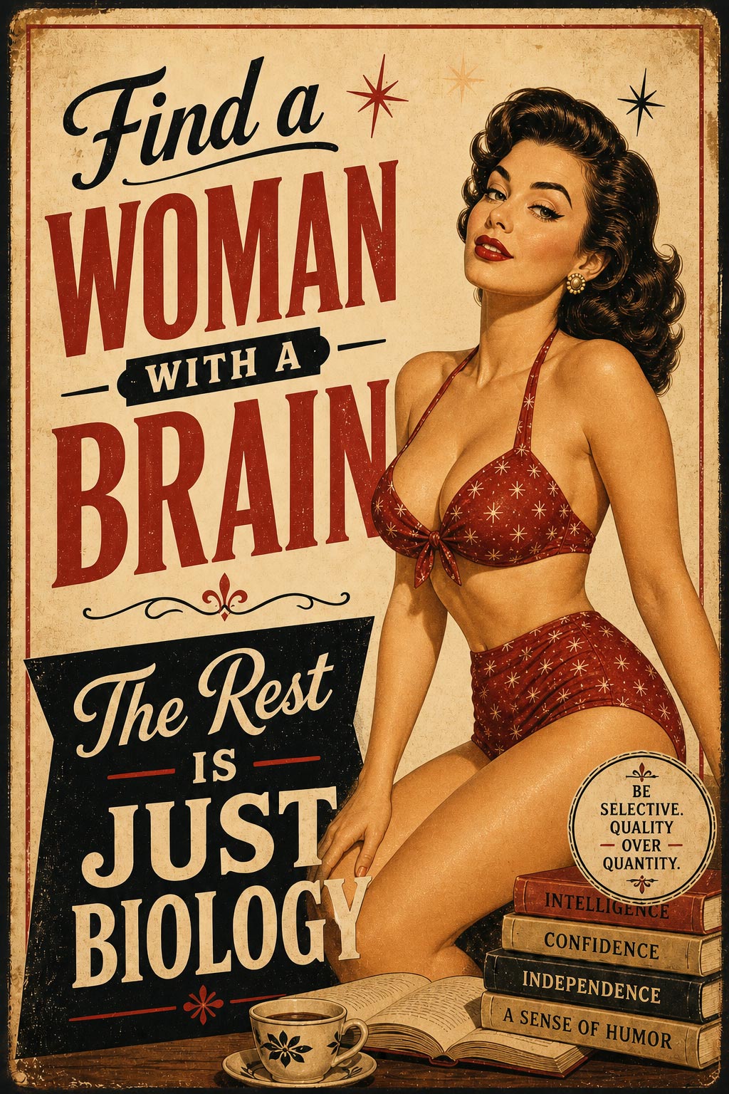 Make a bold statement with our "Find a Woman With a Brain" funny quote poster. High-energy, raw humor for man caves, bachelor pads, and unfiltered spaces. Shop Wall Art Impressions.