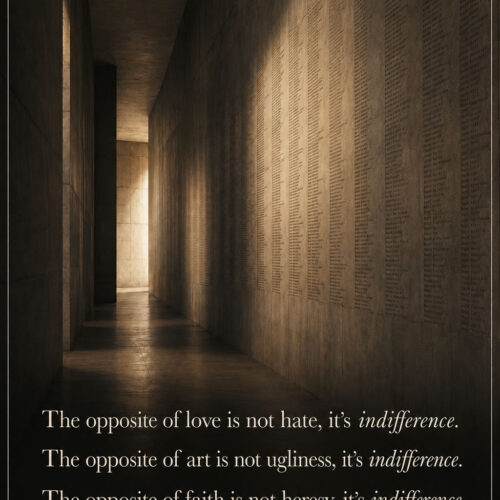 Elie Wiesel indifference quote poster with motivational wall art design