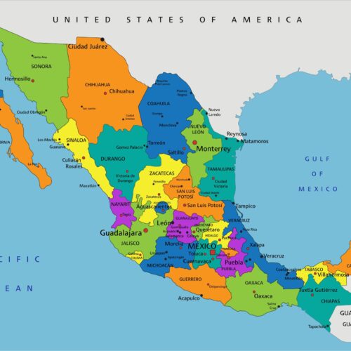 Political Map of Mexico with States and Major Cities