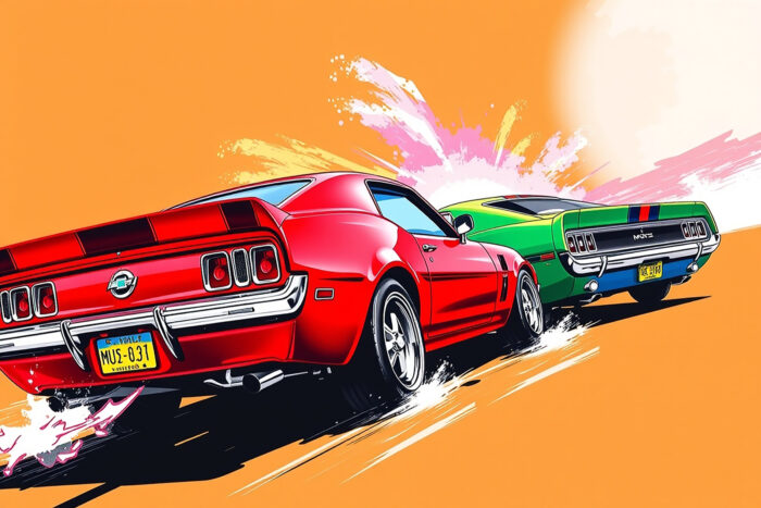 Chevrolet Camaro and Vintage Mustang Poster