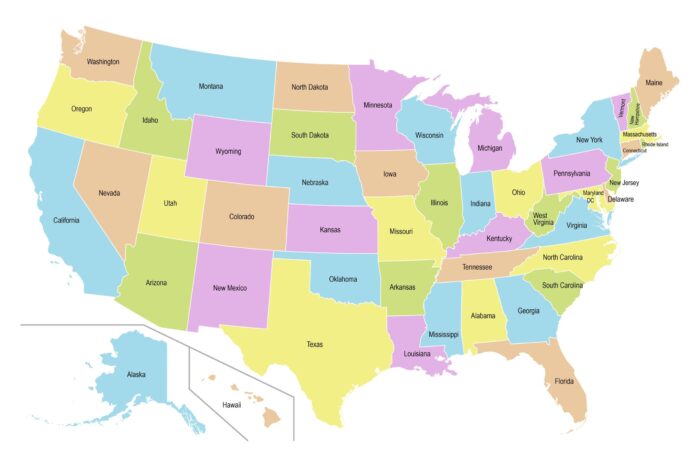 USA map with names