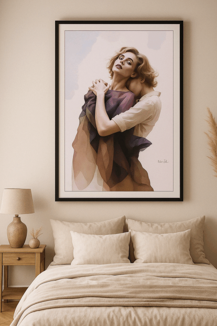 Sensual Embrace Romantic Couple Art Print – Intimate Wall Poster for Bedroom or Living Room Décor Figurative Artwork - Image 2