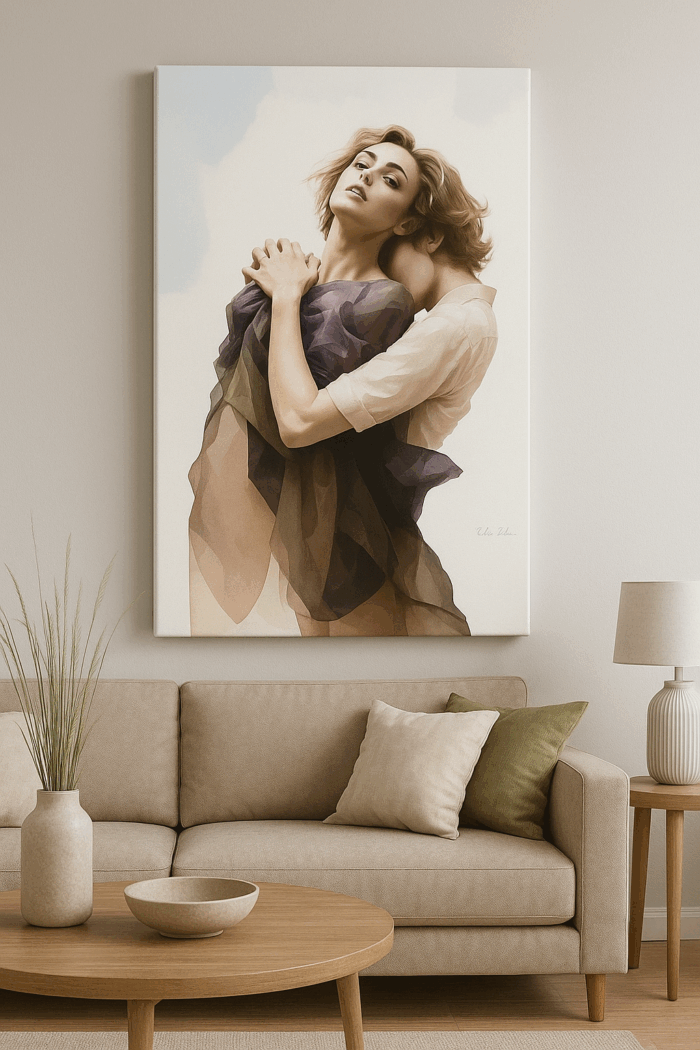 Sensual Embrace Romantic Couple Art Print – Intimate Wall Poster for Bedroom or Living Room Décor Figurative Artwork - Image 3