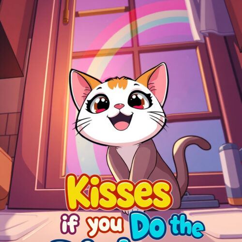 Kisses If You Do the Dishes – Funny Cat Poster Decor Cute Kitchen Wall Art