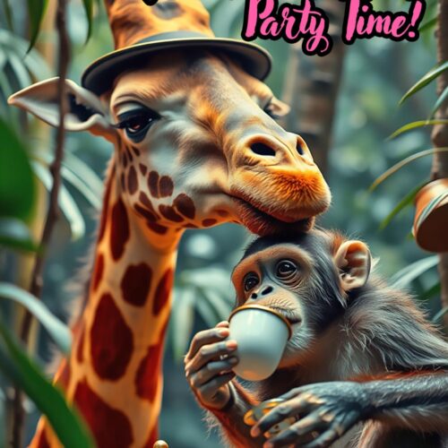 Fancy Hats, Jungle Chats, Party Time! – Whimsical Jungle Animal Poster for Kids