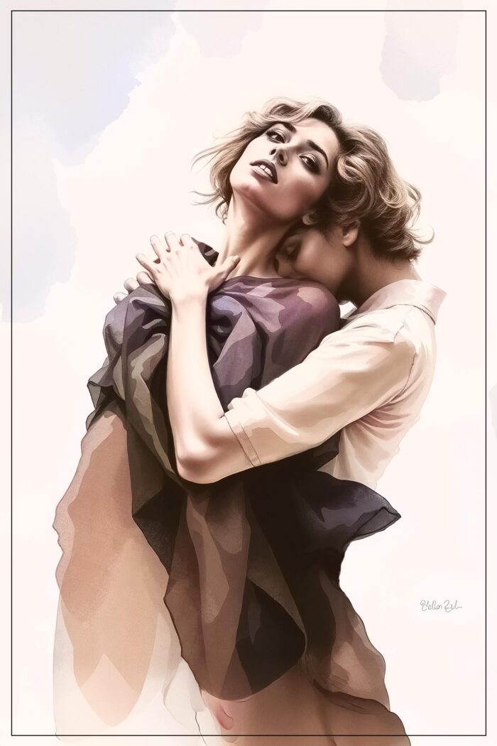 Sensual Embrace Romantic Couple Art Print – Intimate Wall Poster for Bedroom or Living Room Décor Figurative Artwork