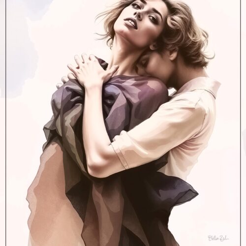 Sensual Embrace Romantic Couple Art Print – Intimate Wall Poster for Bedroom or Living Room Décor Figurative Artwork
