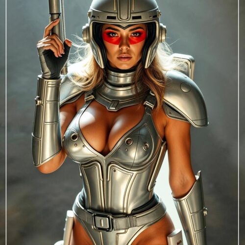 Cyber Siren – Futuristic Femme Fatale in Silver Armor Wall Art