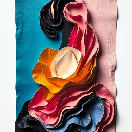 Floral Mirage – Layered Sculptural Wall Art in Vibrant Petal Tones Poster