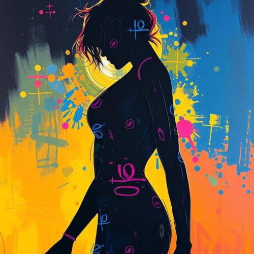 Solar Pulse – Neon Silhouette Abstract Female Art Poster
