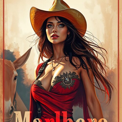 Vintage Marlboro-Inspired Western Poster Print – Sensual Cowgirl Retro Tobacco Wall Art