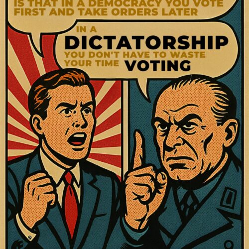 Democracy vs Dictatorship Vintage Poster - Charles Bukowski Quote - Retro Comic Style Print
