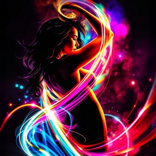 A Dance of Desire – Neon Silhouette Abstract Female Art Poster