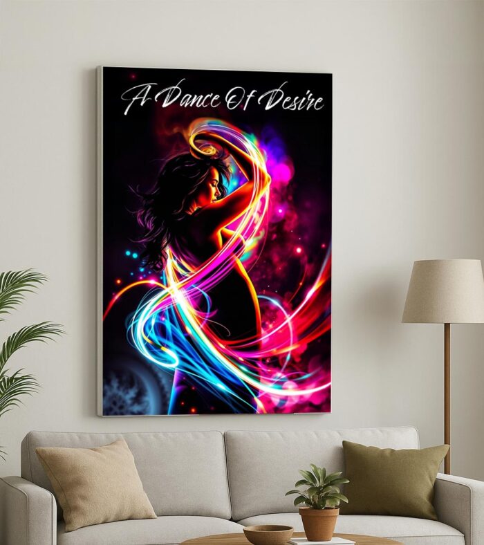 A Dance of Desire – Neon Silhouette Abstract Female Art Poster - Image 3
