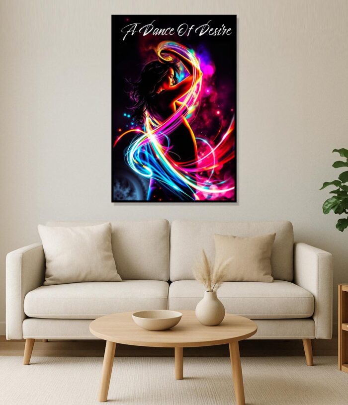 A Dance of Desire – Neon Silhouette Abstract Female Art Poster - Image 2