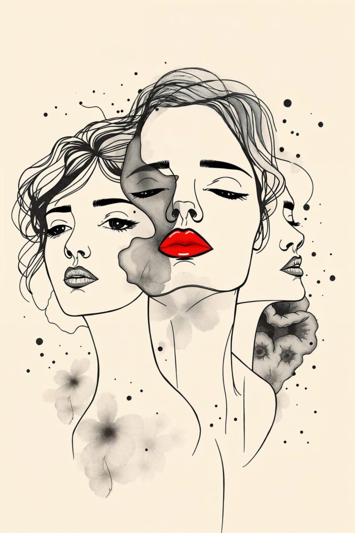 The Bloom Within – Surreal Female Trio with Red Lips Poster