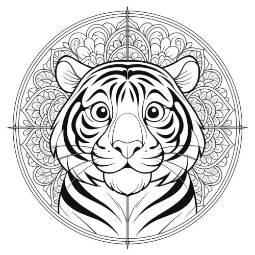 Tiger Mandala Poster, Tiger Face, Animal Art, Mandala Wall Art, Wildlife Poster, Nursery Decor, Kids Room Decor image