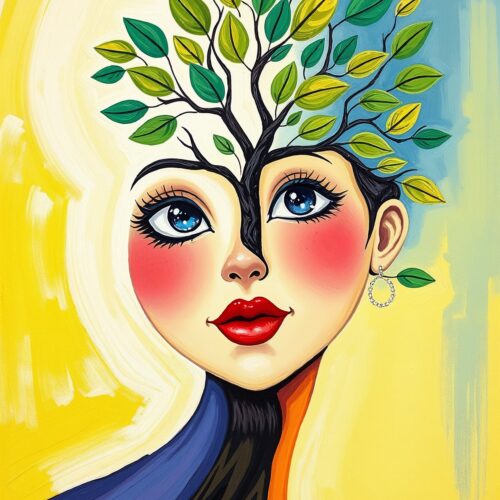 Whimsical Woman Tree of Life Poster, Abstract, Colorful Art, Nature, Surrealism, Female Portrait image