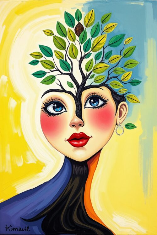 Whimsical Woman Tree of Life Poster, Abstract, Colorful Art, Nature, Surrealism, Female Portrait image