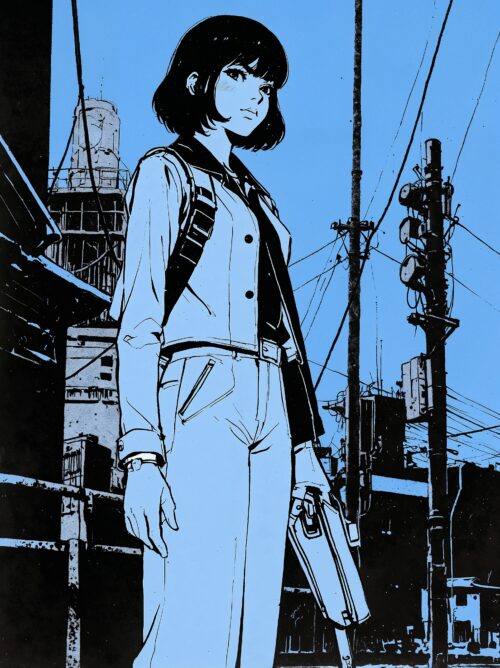 Urban Resolve – Graphic Manga Style Girl in City Poster picture