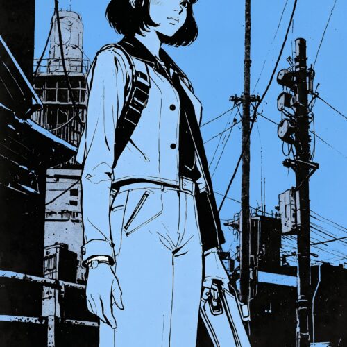 Urban Resolve – Graphic Manga Style Girl in City Poster picture