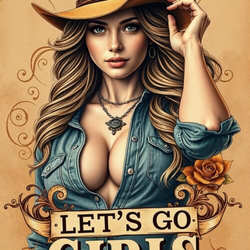 Let's Go Girls Poster – Western Cowgirl Pin-Up Wall Art for Country Fans & Rustic Decor picture