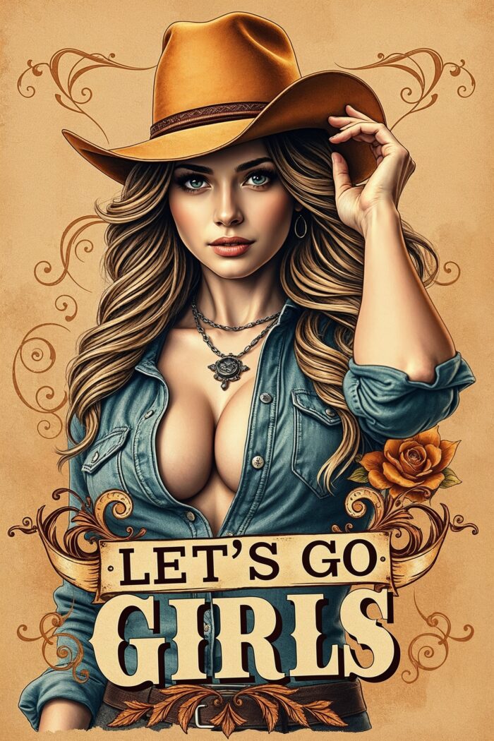 Let's Go Girls Poster – Western Cowgirl Pin-Up Wall Art for Country Fans & Rustic Decor picture