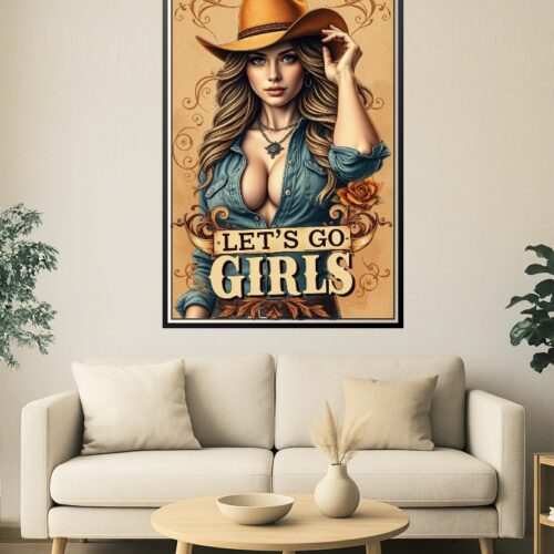 Let's Go Girls Poster – Western Cowgirl Pin-Up Wall Art for Country Fans & Rustic Decor picture