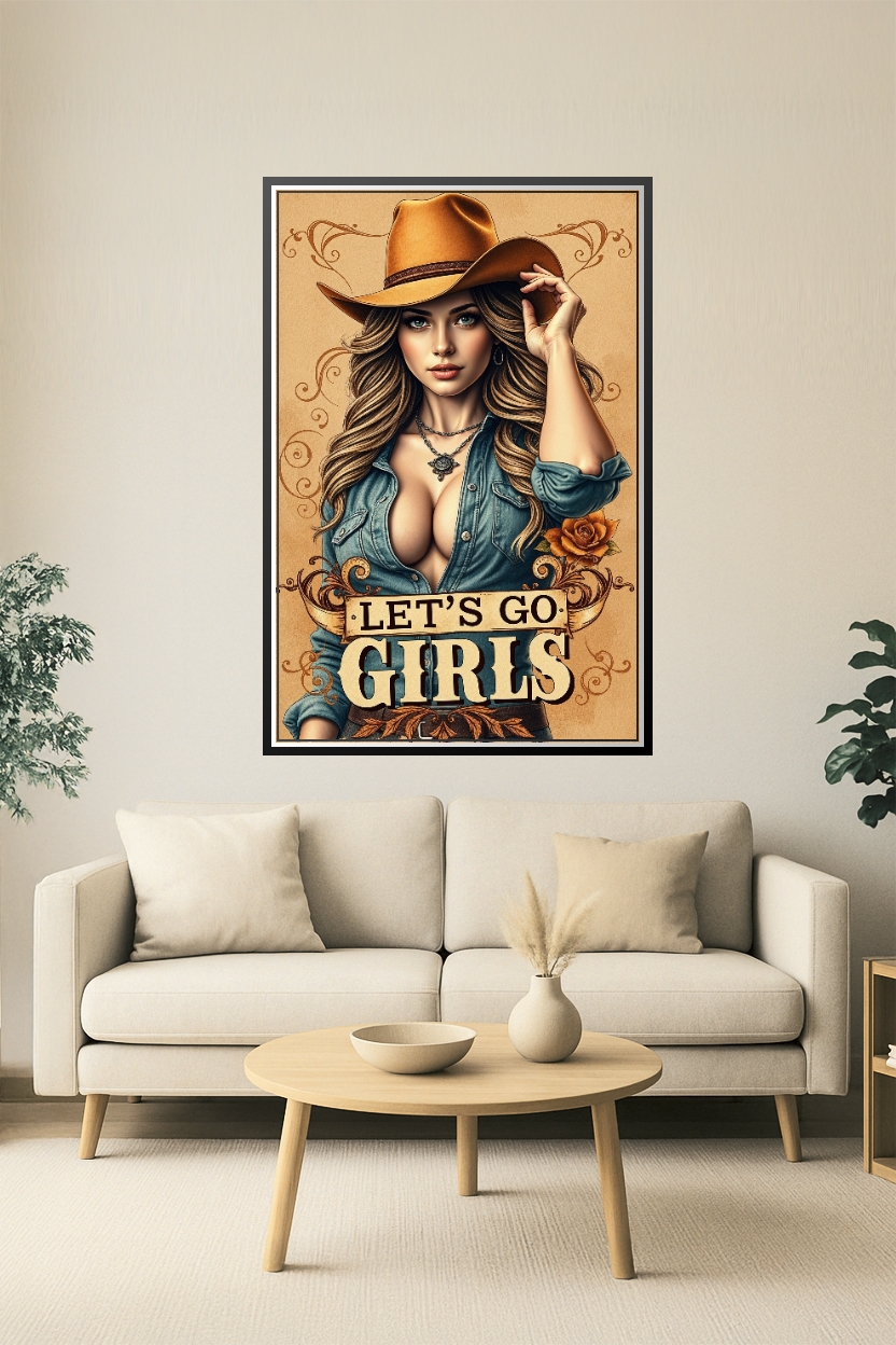 Let's Go Girls Poster – Western Cowgirl Pin-Up Wall Art for Country Fans & Rustic Decor picture
